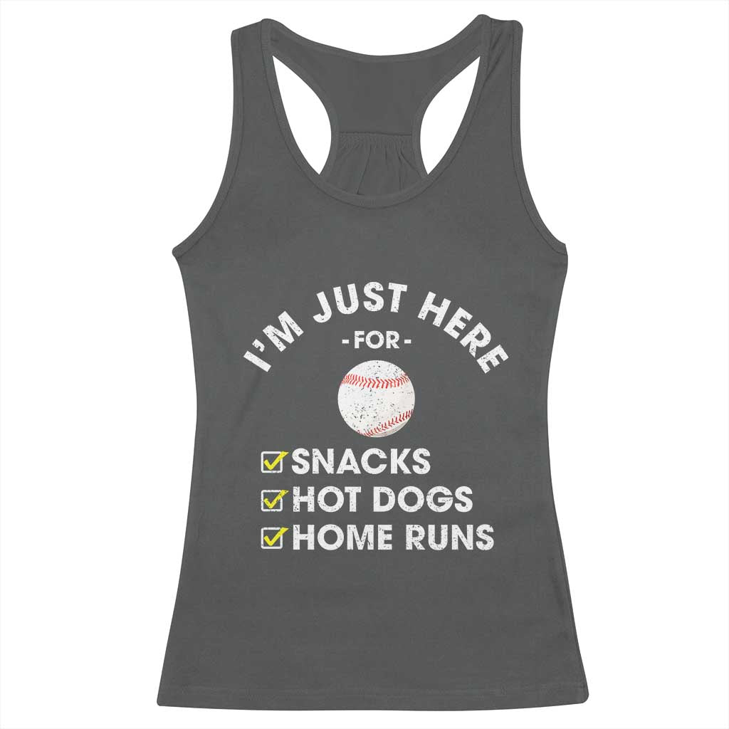 Funny Baseball Food Fans Racerback Tank Top Im Just Here for The Snacks Hot Dog TS10 Dark Heather Print Your Wear