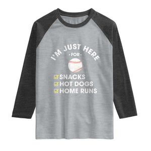Funny Baseball Food Fans Raglan Shirt Im Just Here for The Snacks Hot Dog TS10 Heather Gray Heather Charcoal Print Your Wear