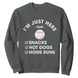 Funny Baseball Food Fans Sweatshirt Im Just Here for The Snacks Hot Dog TS10 Dark Heather Print Your Wear
