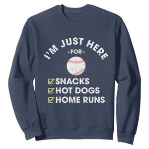 Funny Baseball Food Fans Sweatshirt Im Just Here for The Snacks Hot Dog TS10 Navy Print Your Wear