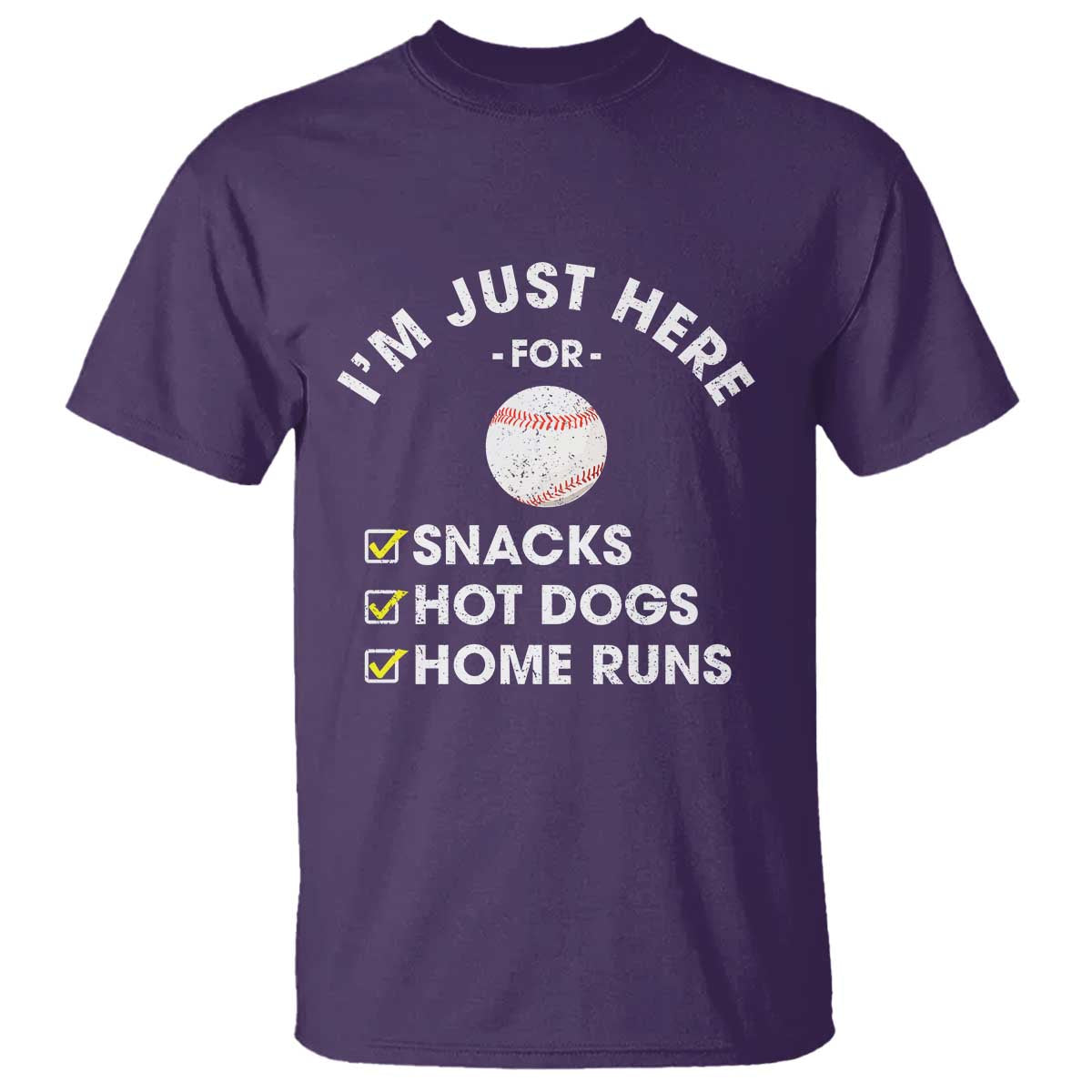 Funny Baseball Food Fans T Shirt Im Just Here for The Snacks Hot Dog TS10 Purple Print Your Wear