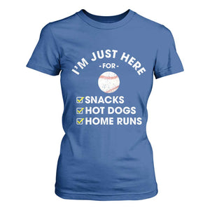 Funny Baseball Food Fans T Shirt For Women Im Just Here for The Snacks Hot Dog TS10 Royal Blue Print Your Wear