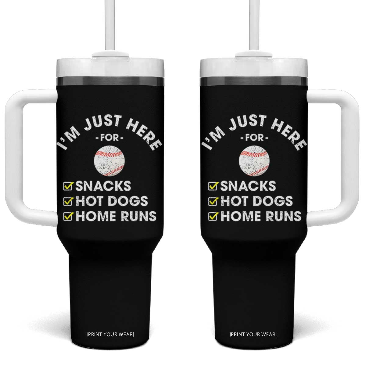 Funny Baseball Food Fans Tumbler With Handle Im Just Here for The Snacks Hot Dog TS10 One Size: 40 oz Black Print Your Wear