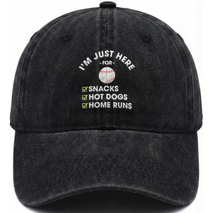 Funny Baseball Food Fans Washed Cotton Baseball Cap Im Just Here for The Snacks Hot Dog TS10 Print Your Wear