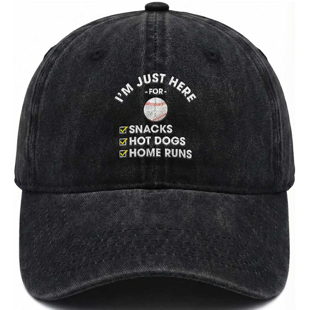 Funny Baseball Food Fans Washed Cotton Baseball Cap Im Just Here for The Snacks Hot Dog TS10 Print Your Wear
