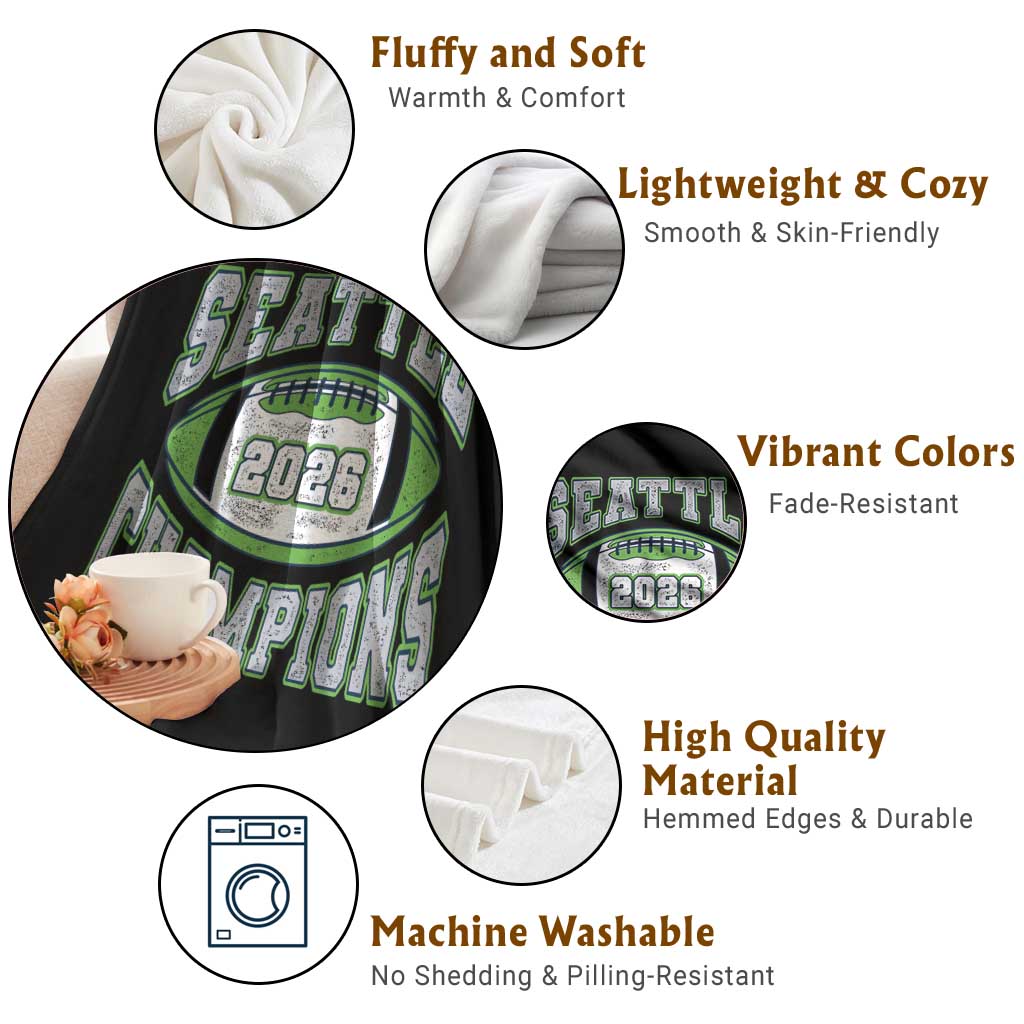 2026 Champion Seattle Throw Blanket Football Lovers TS10 Print Your Wear