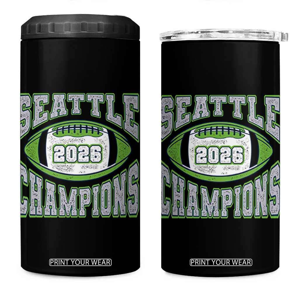 2026 Champion Seattle 4 in 1 Can Cooler Tumbler Football Lovers TS10 One Size: 16 oz Black Print Your Wear