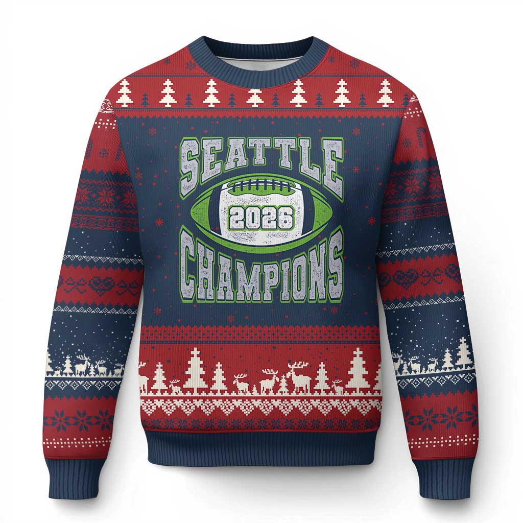 2026 Champion Seattle Ugly Christmas Sweater Football Lovers TS10 Navy Red Print Your Wear