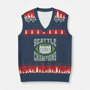 2026 Champion Seattle V-Neck Knit Sweater Vest Football Lovers TS10 Navy Red Print Your Wear