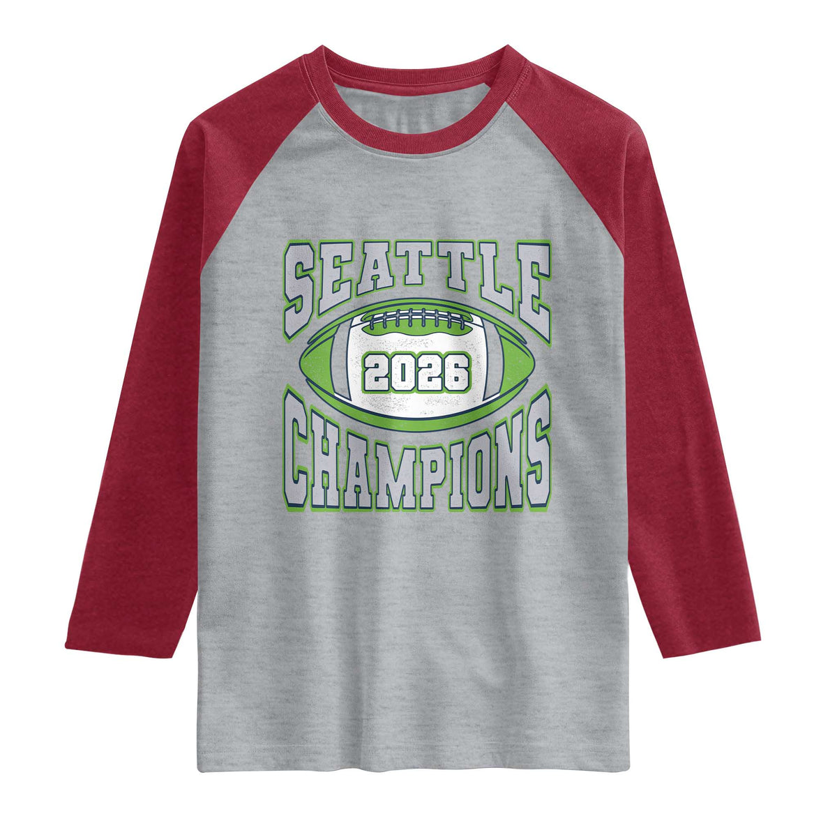 2026 Champion Seattle Raglan Shirt Football Lovers TS10 Heather Gray Heather Red Print Your Wear