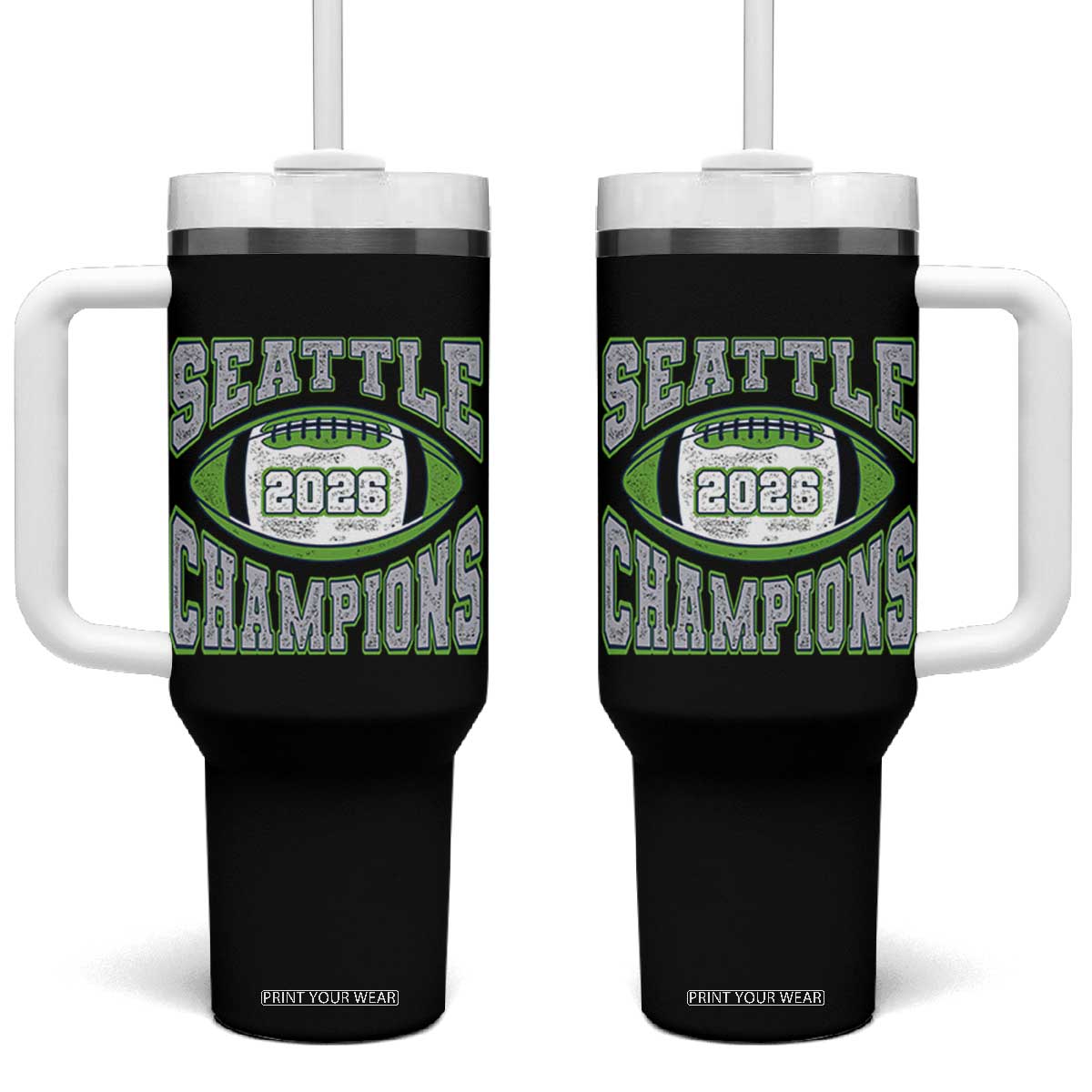 2026 Champion Seattle Tumbler With Handle Football Lovers TS10 One Size: 40 oz Black Print Your Wear