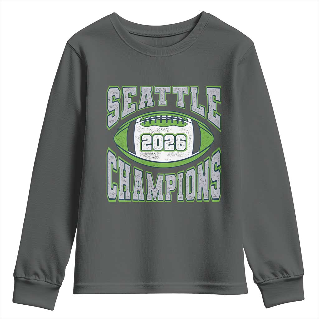 2026 Champion Seattle Youth Sweatshirt Football Lovers TS10 Dark Heather Print Your Wear