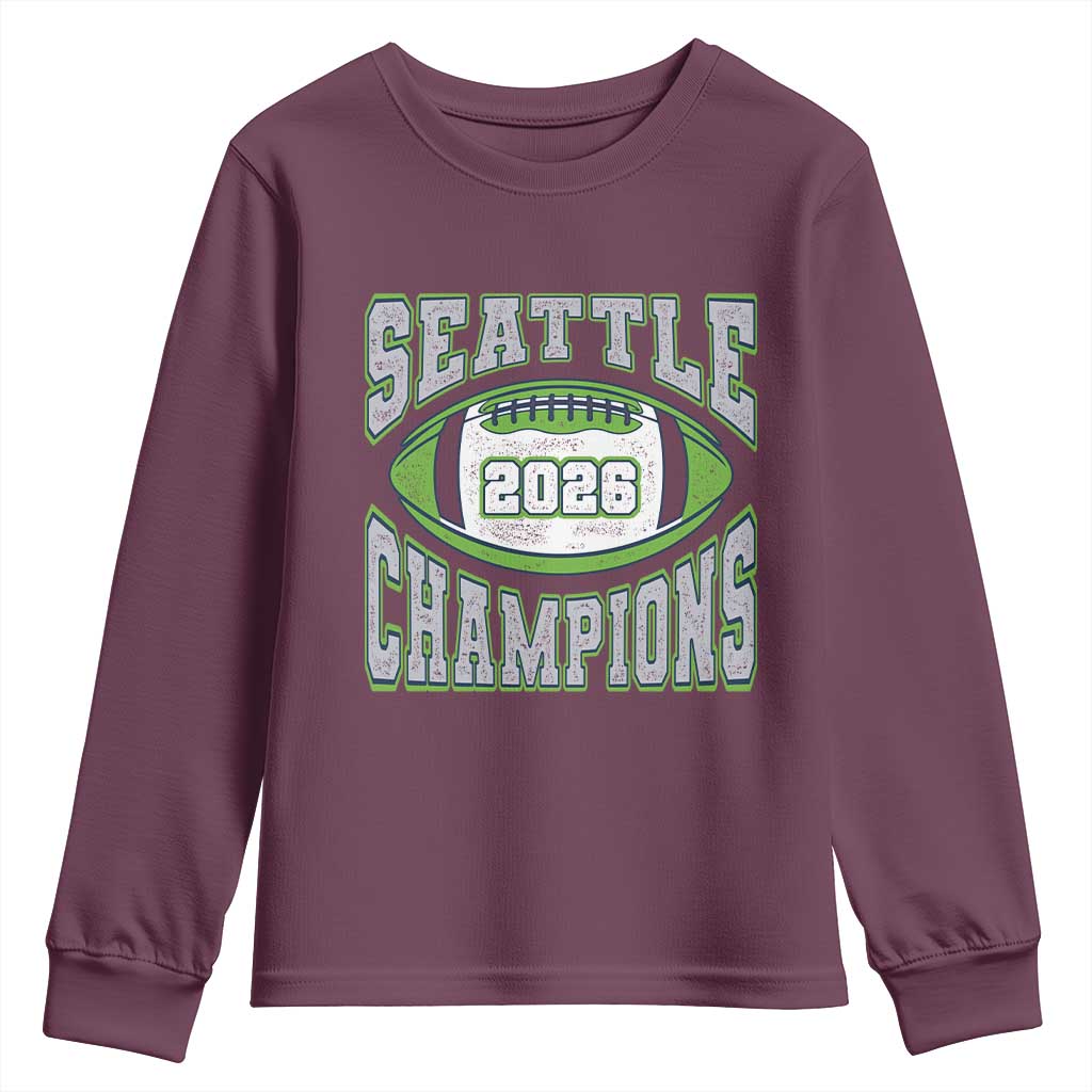 2026 Champion Seattle Youth Sweatshirt Football Lovers TS10 Maroon Print Your Wear
