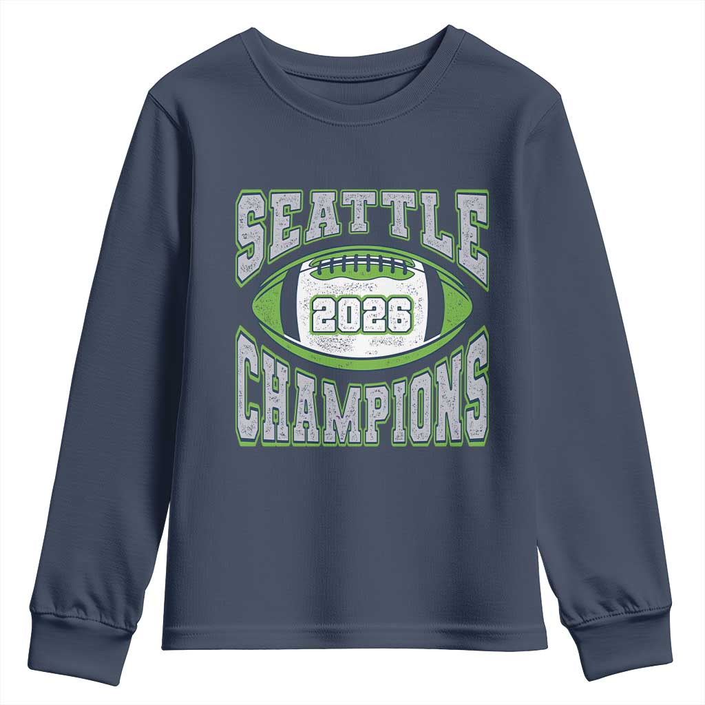 2026 Champion Seattle Youth Sweatshirt Football Lovers TS10 Navy Print Your Wear
