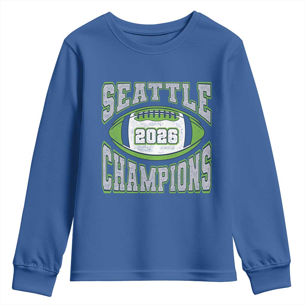 2026 Champion Seattle Youth Sweatshirt Football Lovers TS10 Royal Blue Print Your Wear