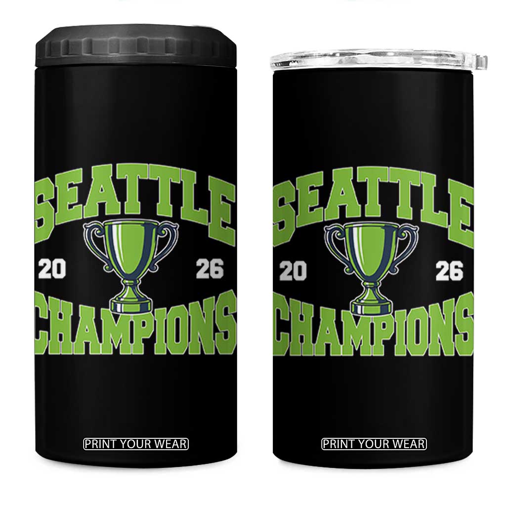 Seattle Champions 2026 4 in 1 Can Cooler Tumbler Retro Gameday Team Fan TS10 One Size: 16 oz Black Print Your Wear