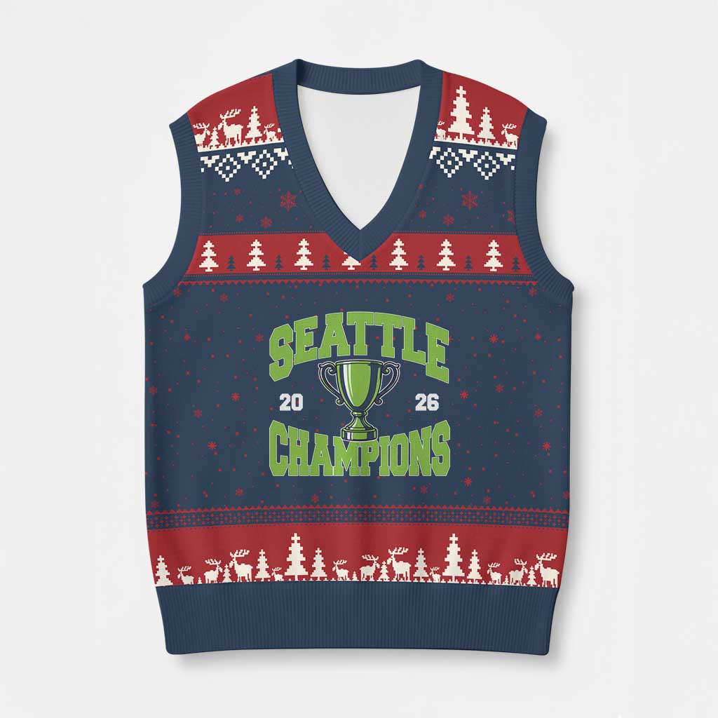 Seattle Champions 2026 V-Neck Knit Sweater Vest Retro Gameday Team Fan TS10 Navy Red Print Your Wear