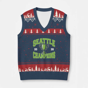 Seattle Champions 2026 V-Neck Knit Sweater Vest Retro Gameday Team Fan TS10 Navy Red Print Your Wear
