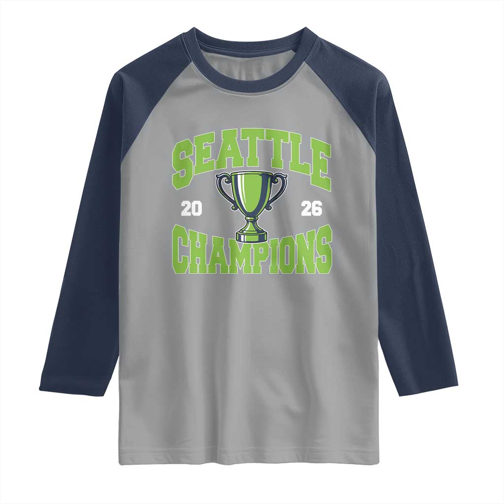 Seattle Champions 2026 Raglan Shirt Retro Gameday Team Fan TS10 Sport Gray Navy Print Your Wear