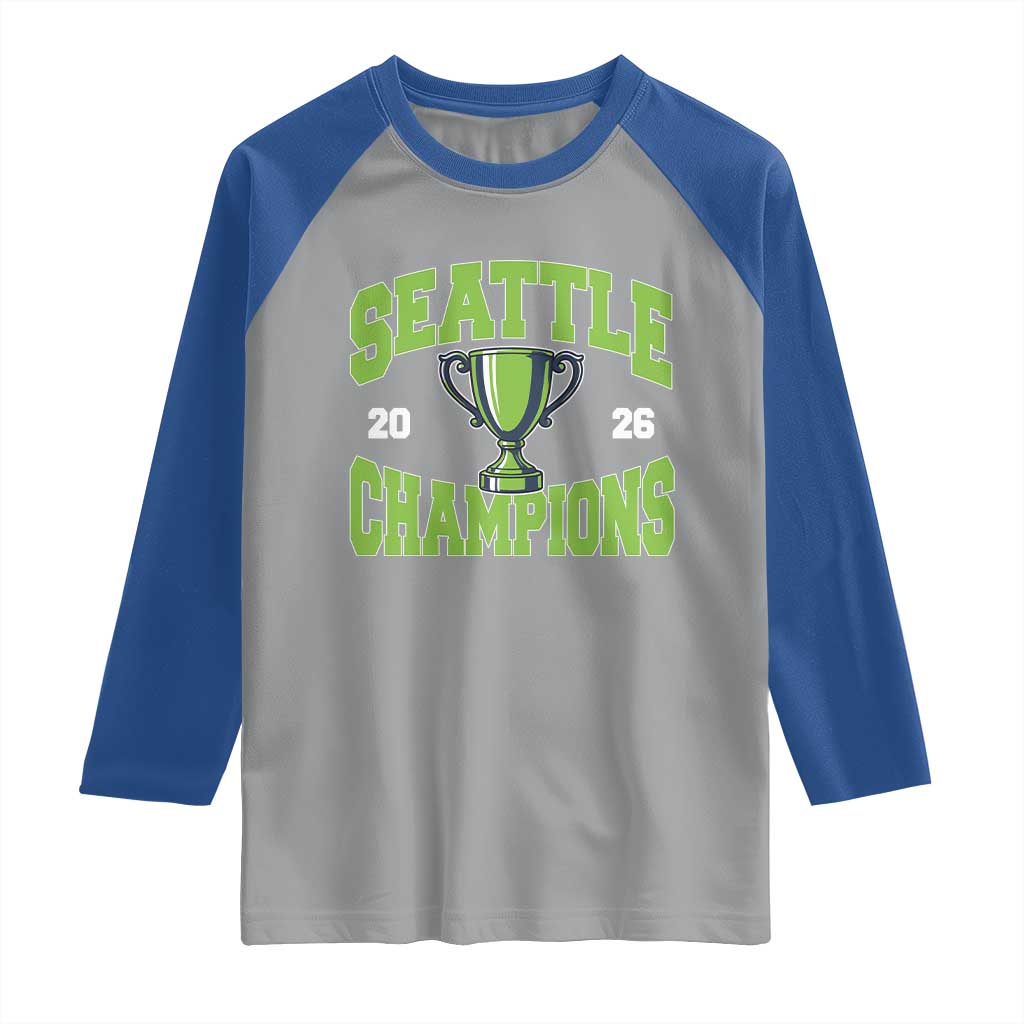 Seattle Champions 2026 Raglan Shirt Retro Gameday Team Fan TS10 Sport Gray Royal Print Your Wear