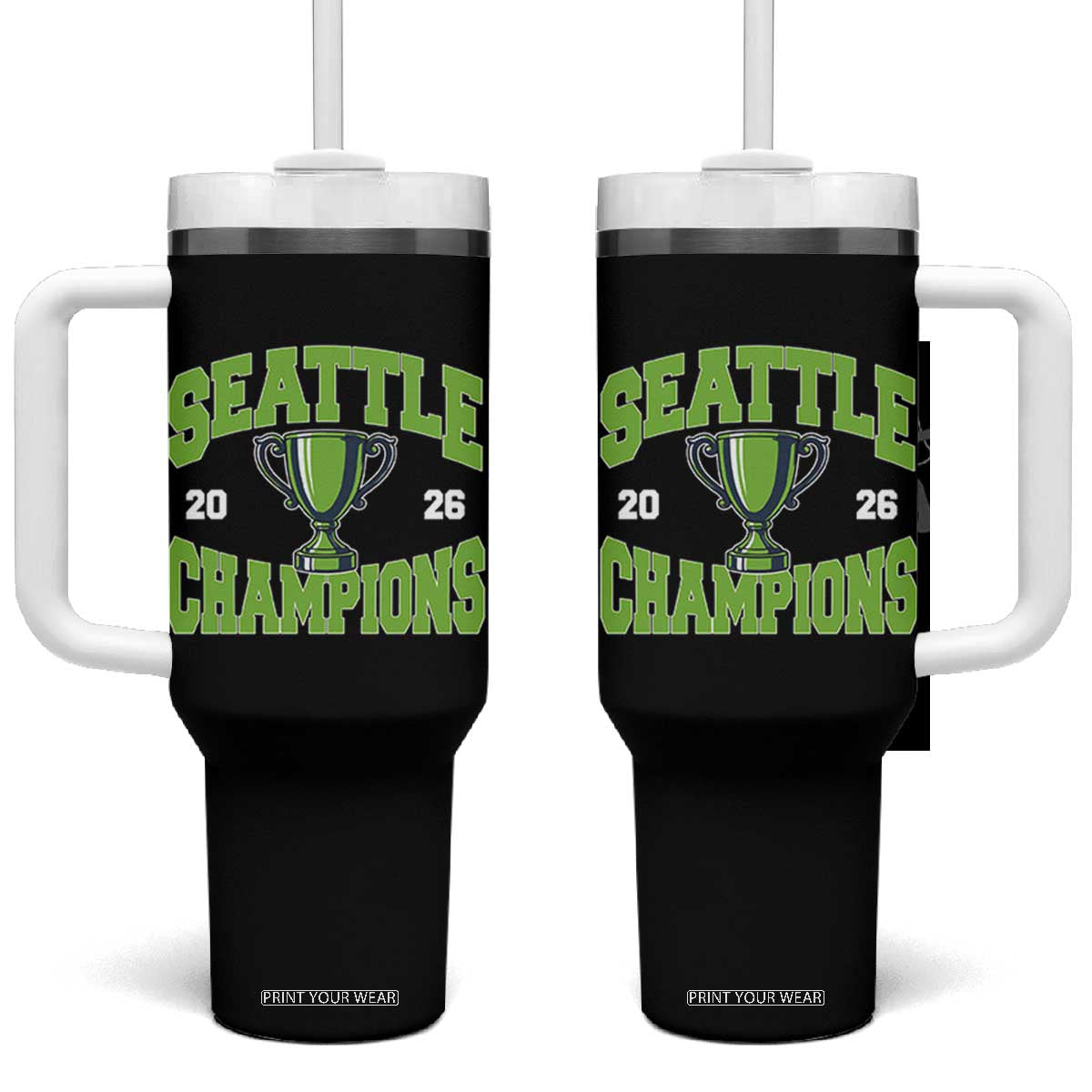 Seattle Champions 2026 Tumbler With Handle Retro Gameday Team Fan TS10 One Size: 40 oz Black Print Your Wear