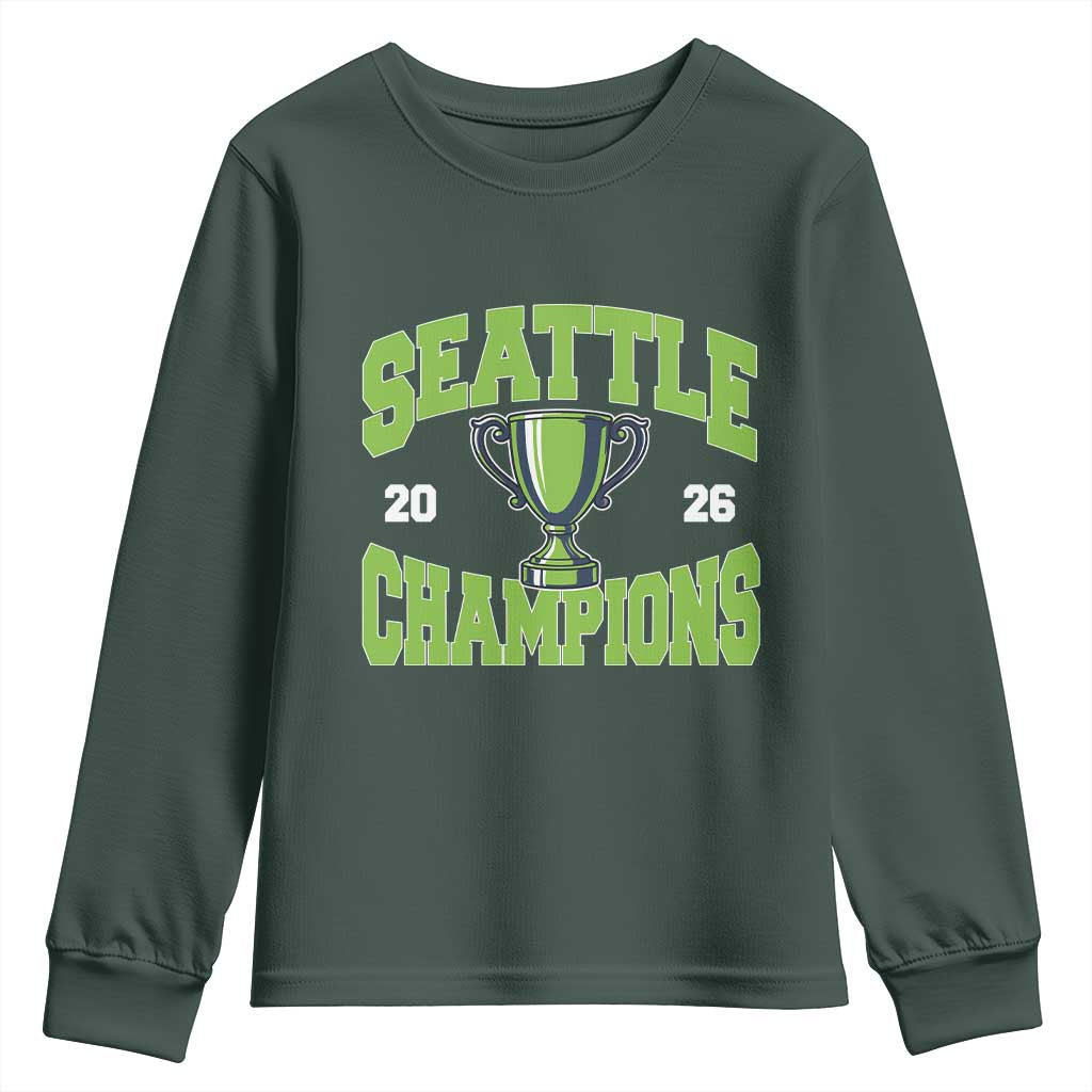 Seattle Champions 2026 Youth Sweatshirt Retro Gameday Team Fan TS10 Dark Forest Green Print Your Wear