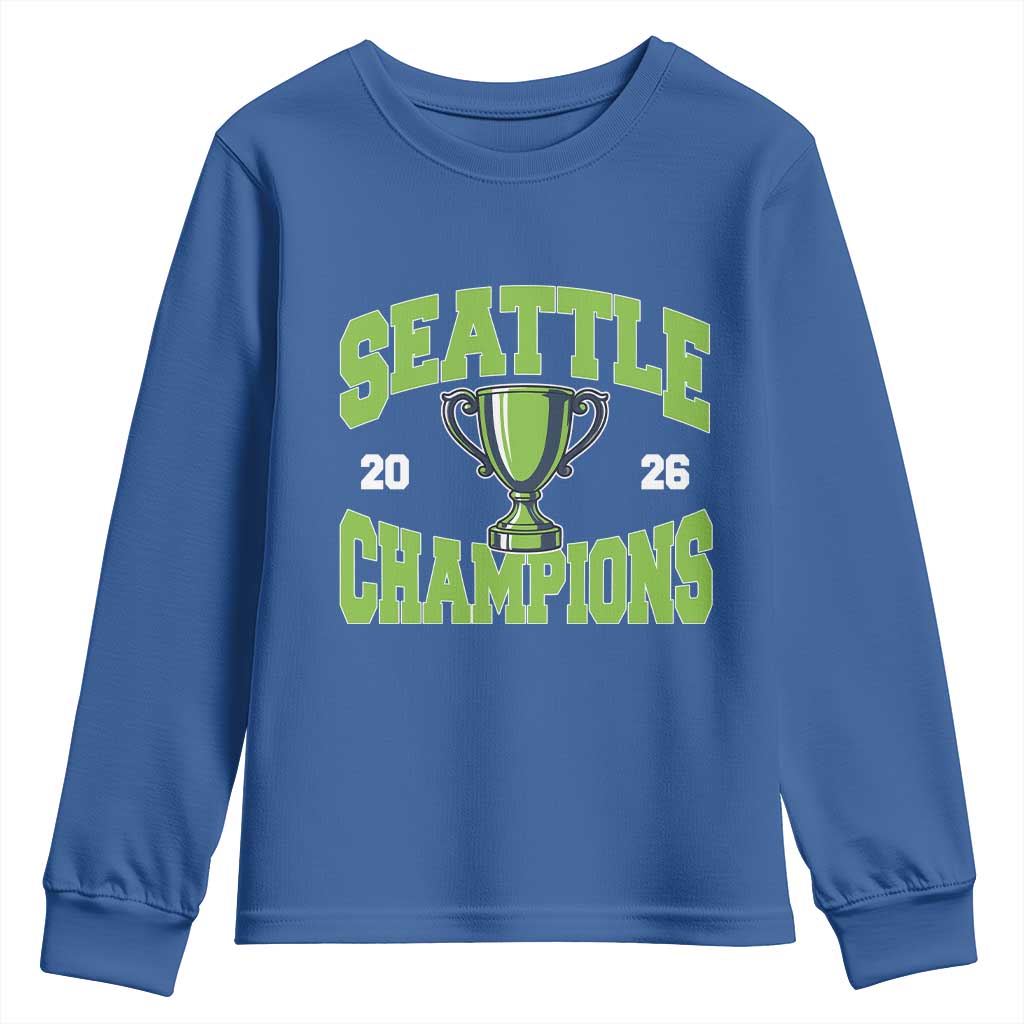 Seattle Champions 2026 Youth Sweatshirt Retro Gameday Team Fan TS10 Royal Blue Print Your Wear
