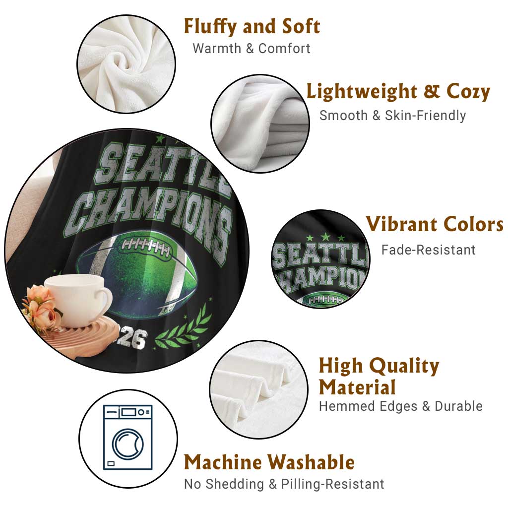 Seattle Champions 2026 Throw Blanket Retro Gameday Football Team Fan TS10 Print Your Wear