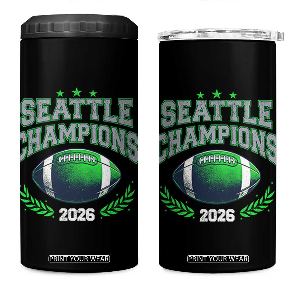 Seattle Champions 2026 4 in 1 Can Cooler Tumbler Retro Gameday Football Team Fan TS10 One Size: 16 oz Black Print Your Wear