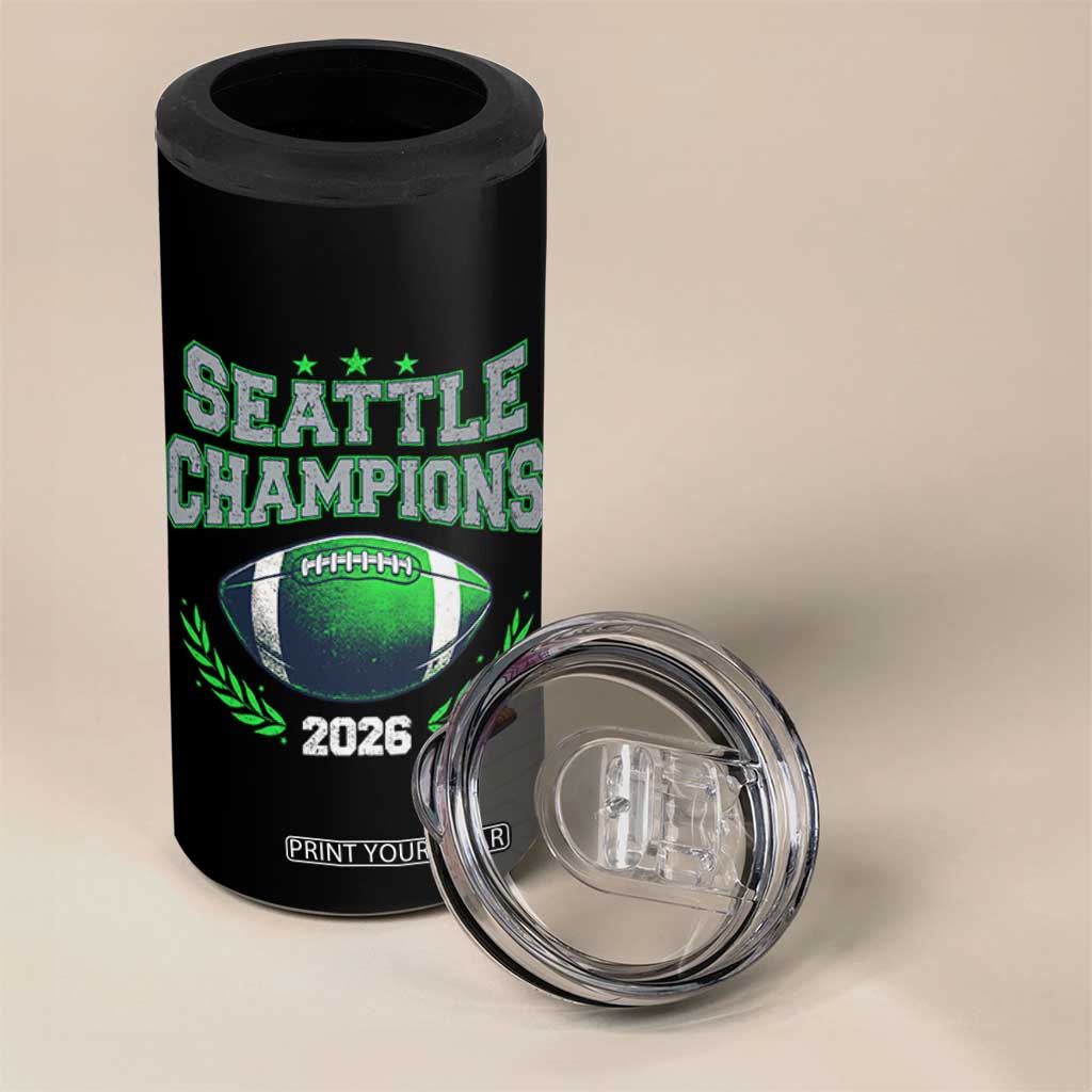 Seattle Champions 2026 4 in 1 Can Cooler Tumbler Retro Gameday Football Team Fan TS10 Print Your Wear
