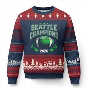 Seattle Champions 2026 Ugly Christmas Sweater Retro Gameday Football Team Fan TS10 Navy Red Print Your Wear