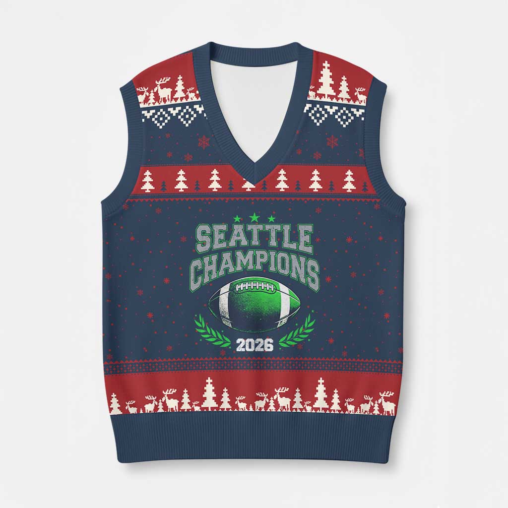 Seattle Champions 2026 V-Neck Knit Sweater Vest Retro Gameday Football Team Fan TS10 Navy Red Print Your Wear
