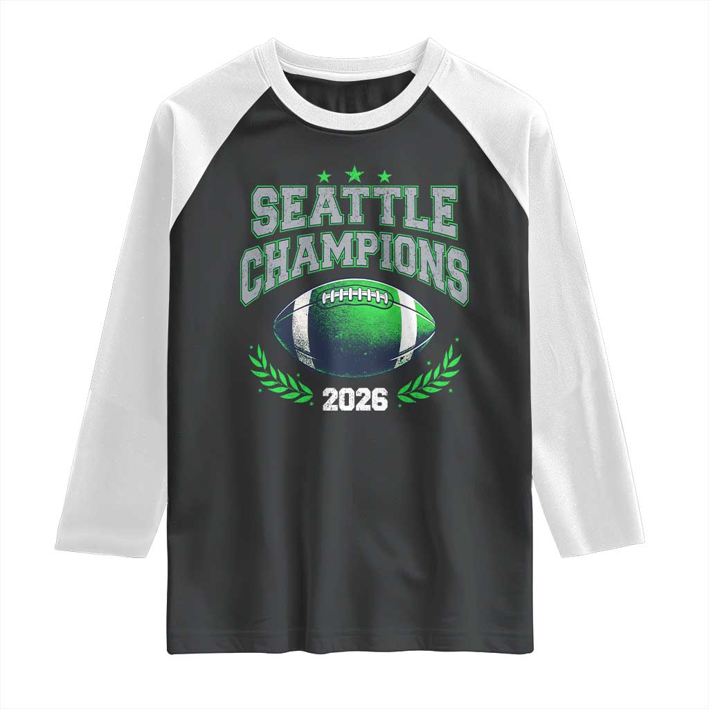 Seattle Champions 2026 Raglan Shirt Retro Gameday Football Team Fan TS10 Black White Print Your Wear