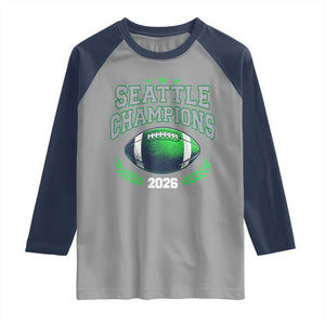 Seattle Champions 2026 Raglan Shirt Retro Gameday Football Team Fan TS10 Sport Gray Navy Print Your Wear