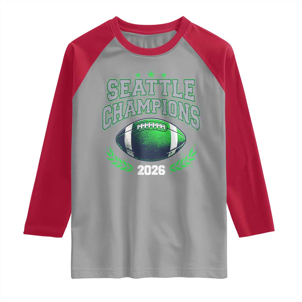 Seattle Champions 2026 Raglan Shirt Retro Gameday Football Team Fan TS10 Sport Gray Red Print Your Wear