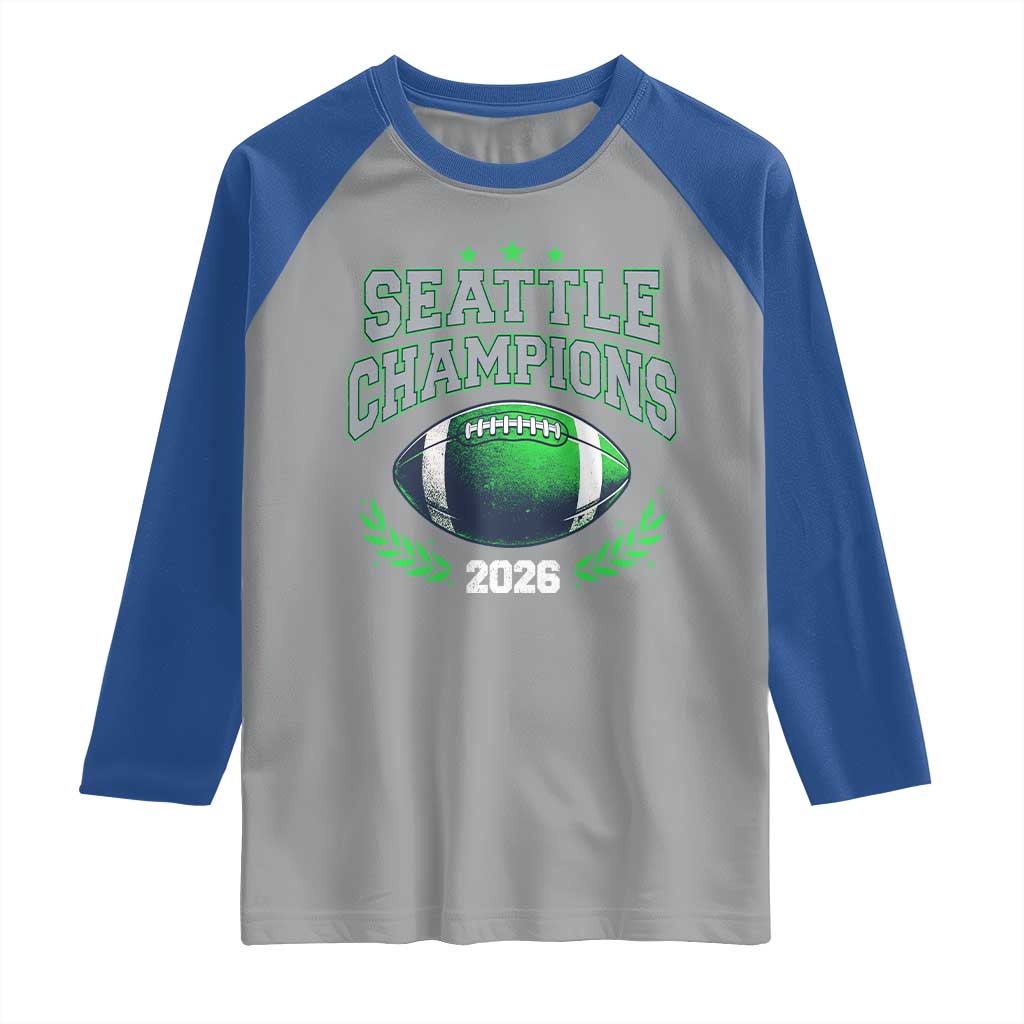 Seattle Champions 2026 Raglan Shirt Retro Gameday Football Team Fan TS10 Sport Gray Royal Print Your Wear