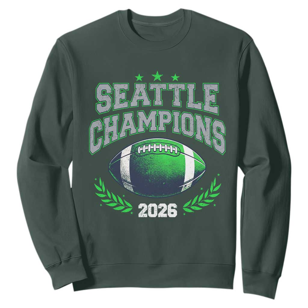 Seattle Champions 2026 Sweatshirt Retro Gameday Football Team Fan TS10 Dark Forest Green Print Your Wear