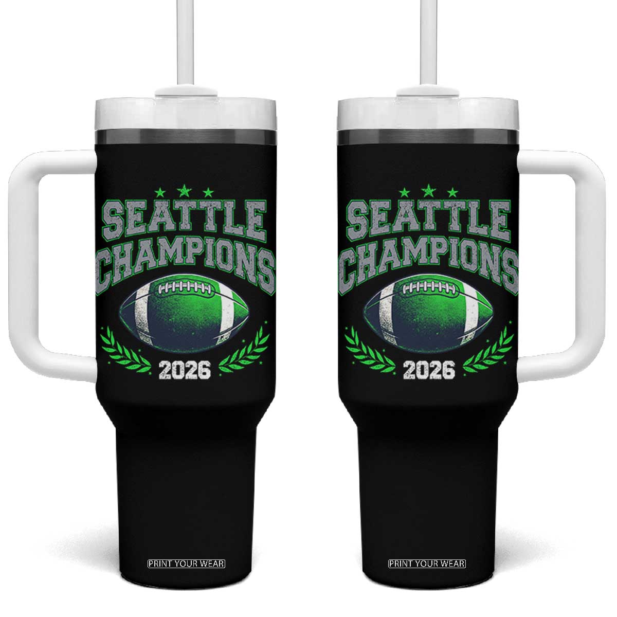 Seattle Champions 2026 Tumbler With Handle Retro Gameday Football Team Fan TS10 One Size: 40 oz Black Print Your Wear