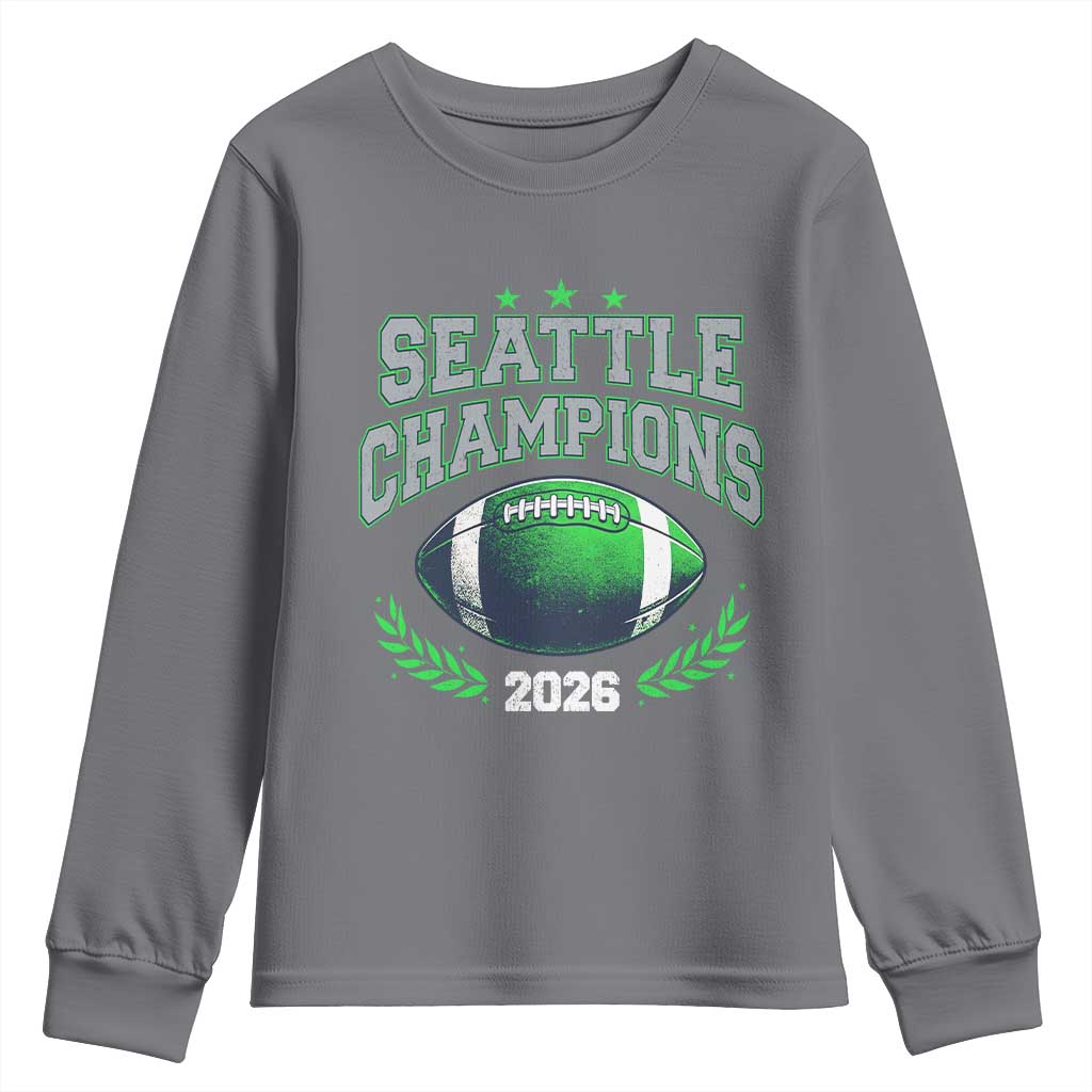 Seattle Champions 2026 Youth Sweatshirt Retro Gameday Football Team Fan TS10 Charcoal Print Your Wear