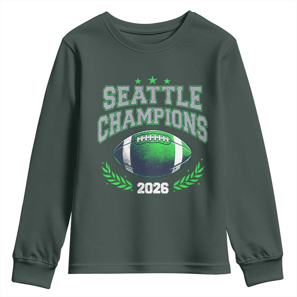 Seattle Champions 2026 Youth Sweatshirt Retro Gameday Football Team Fan TS10 Dark Forest Green Print Your Wear