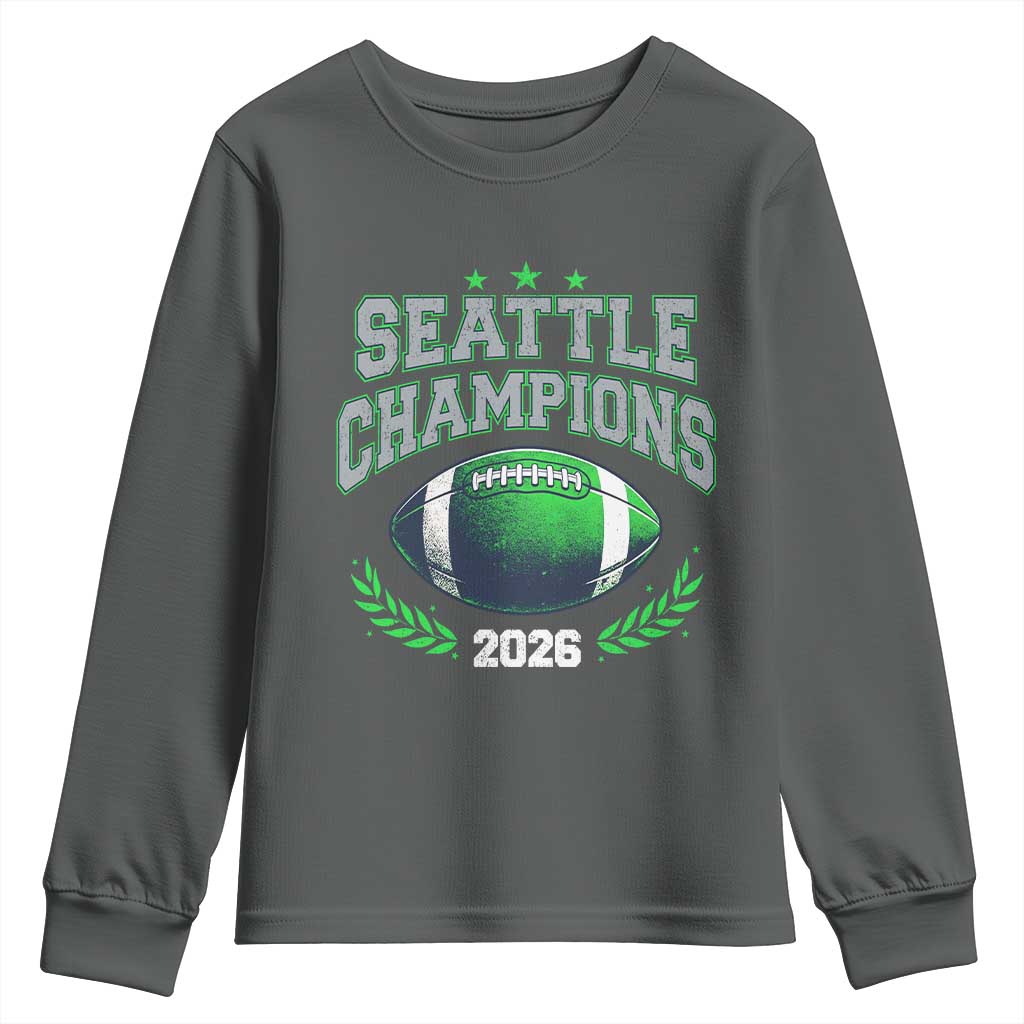 Seattle Champions 2026 Youth Sweatshirt Retro Gameday Football Team Fan TS10 Dark Heather Print Your Wear