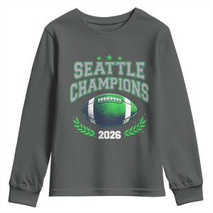 Seattle Champions 2026 Youth Sweatshirt Retro Gameday Football Team Fan TS10 Dark Heather Print Your Wear