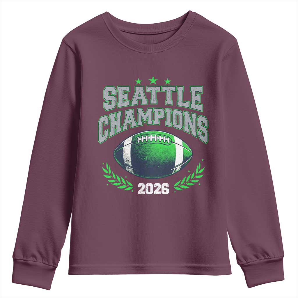 Seattle Champions 2026 Youth Sweatshirt Retro Gameday Football Team Fan TS10 Maroon Print Your Wear