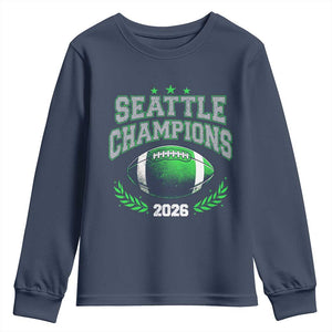 Seattle Champions 2026 Youth Sweatshirt Retro Gameday Football Team Fan TS10 Navy Print Your Wear