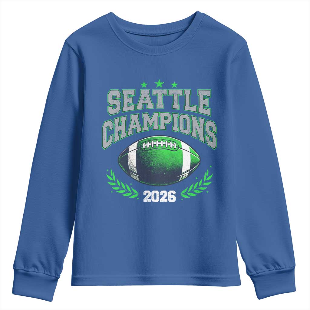 Seattle Champions 2026 Youth Sweatshirt Retro Gameday Football Team Fan TS10 Royal Blue Print Your Wear