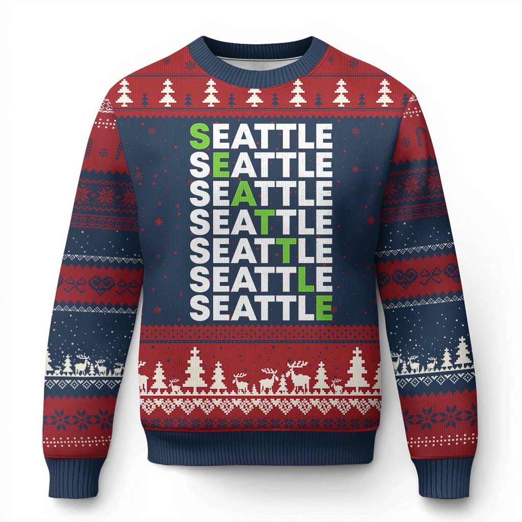 Vintage Seattle Ugly Christmas Sweater Sports Lover Washington City TS10 Navy Red Print Your Wear