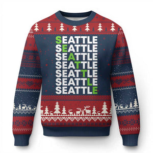 Vintage Seattle Ugly Christmas Sweater Sports Lover Washington City TS10 Navy Red Print Your Wear