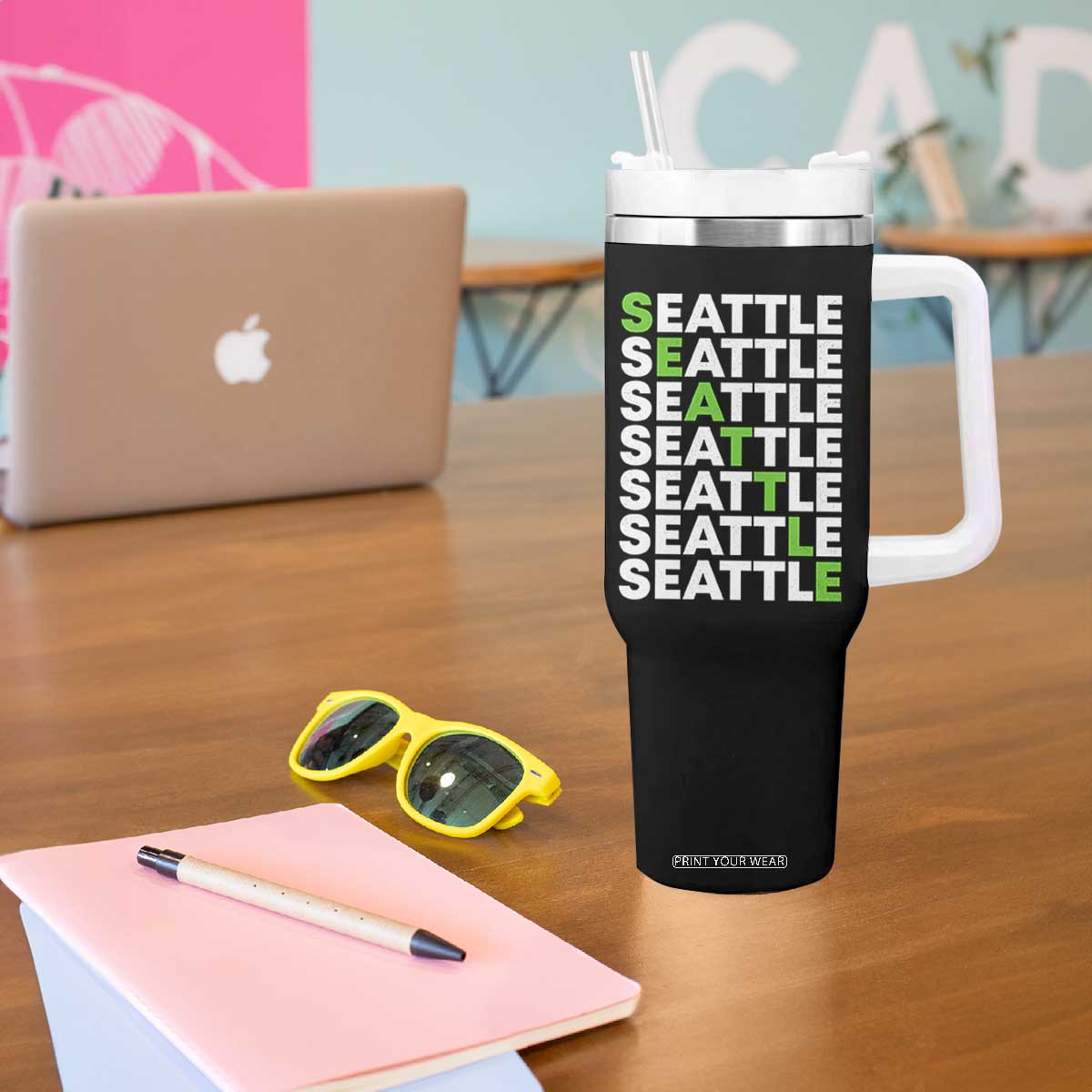 Vintage Seattle Tumbler With Handle Sports Lover Washington City TS10 Print Your Wear