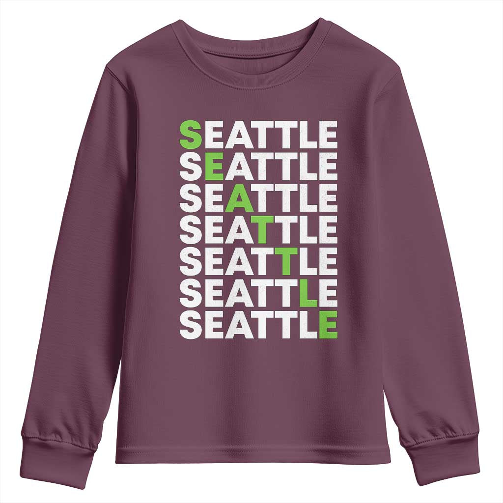 Vintage Seattle Youth Sweatshirt Sports Lover Washington City TS10 Maroon Print Your Wear