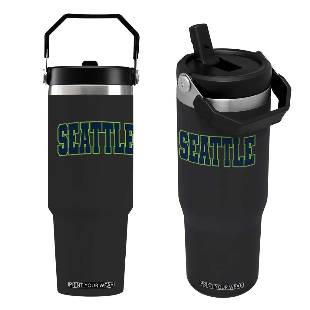 Vintage Seattle Flip Straw Tumbler Classic Print Retro Varsity TS10 One Size: 30 oz Black Print Your Wear